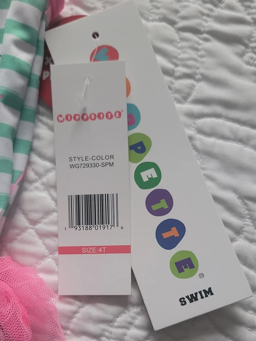 Wippette Kids Flamingo Mint, White & Pink Striped Tutu Swimsuit